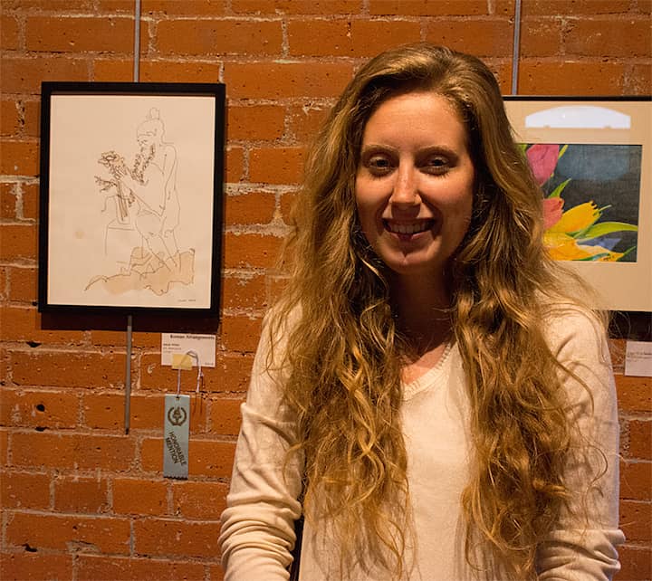 Ishiah White with her painting, "Roman Arrangements" which received an honorable mention at the Warwick Museum of Art Wednesday.