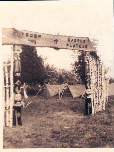  Jack Wallace, Everett McEwen and Harry Lefebvre, Jr. carved Troop 1 Gaspee Plateau's sign in Lefebvre's workshop. The sign, along with  totem poles, is still used by the Troop today. 