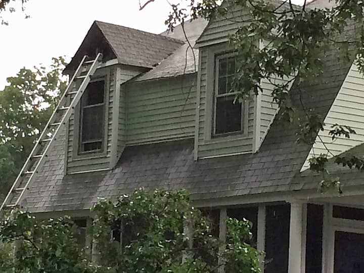 A view from the side of the house at 997 West Shore Road, where lightning set fire to a small room on the top floor of the house.