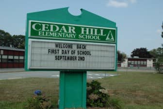 A welcoming sign at Cedar Hill Elementary School on the first day of classes Sept. 2.
