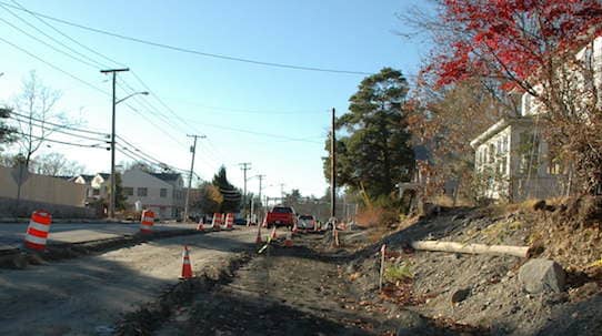 Sections of Centreville Road are down to gravel as RIDOT works there during the nights.