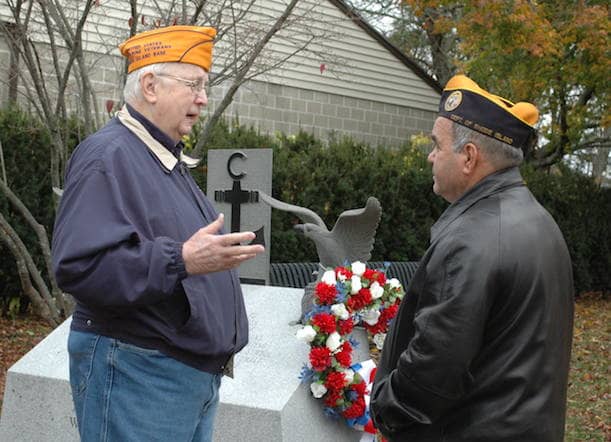Paul Kelley, DAV Chaplain and Tony Rodrigues at Warwick Veterans Memorial Park on Veterans Day.