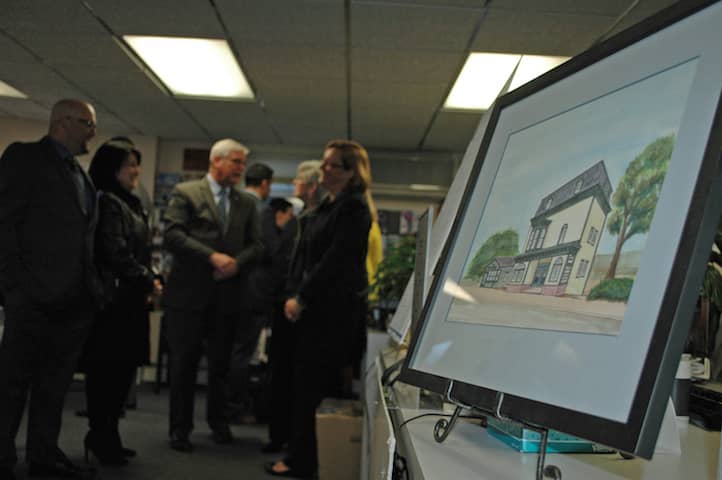 An artists conceptual drawing of the updated Victorian Lady, inside the building as Mayor Scott Avedisian and members of the Chamber discuss the project Dec. 16.