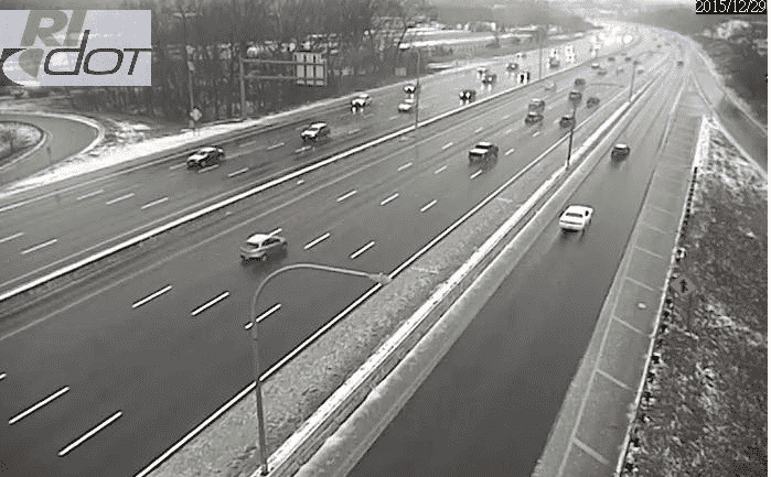 [CREDIT: RIDOT] A view of Rte. 95 at exit 15/Jefferson Boulevard at 8:45 a.m. Dec. 29, as freezing rain continued during the morning commute.