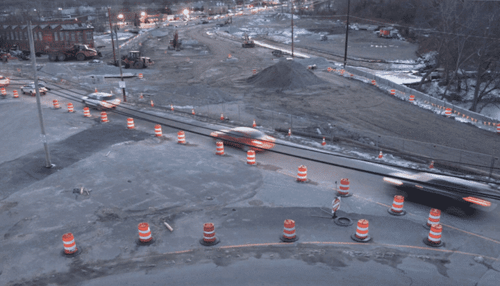 [CREDIT: RIDOT} An aerial view of the Greenwich Avenue/Veterans Memorial Drive intersection on Jan. 20.