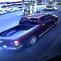 [CREDIT: WPD] Credi card thieves wanted for using stolen cards to buy $6,000 in merchandise were reportedly travelling in a maroon colored Dodge quad cab pickup truck. 