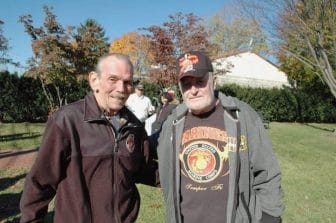 [CREDIT: Rob Borkowski] From left, Vietnam Veterans Robert Baggesen and Joe Koole, at Warwick Veterans Memorial near Warwick Veterans Memorial Middle School Nov. 11, 2016.