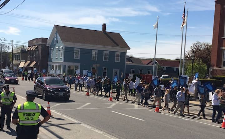 [CREDIT: Rob Borkowski] About 500 teachers picketed City Hall May 4 to call for a contract arbitrator's rulings to be binding.