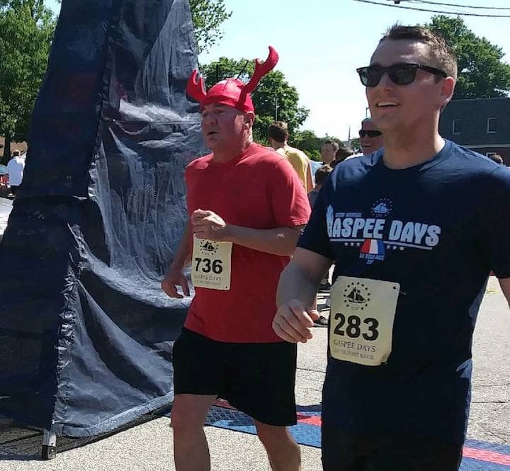 [CREDIT: Tina Suttles] From left, Thomas Kist, 56, of Frultland Park, FL (32:58.1) and Cameron Welter, 26, of Cambridge, MA (33:09.6).