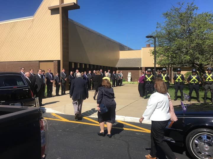 [CREDIT: Beth Hurd] Fr. Marciano prefaced his homily by saying anything he could say would pale in comparison to "the homily of Eugene McCaffrey's life."