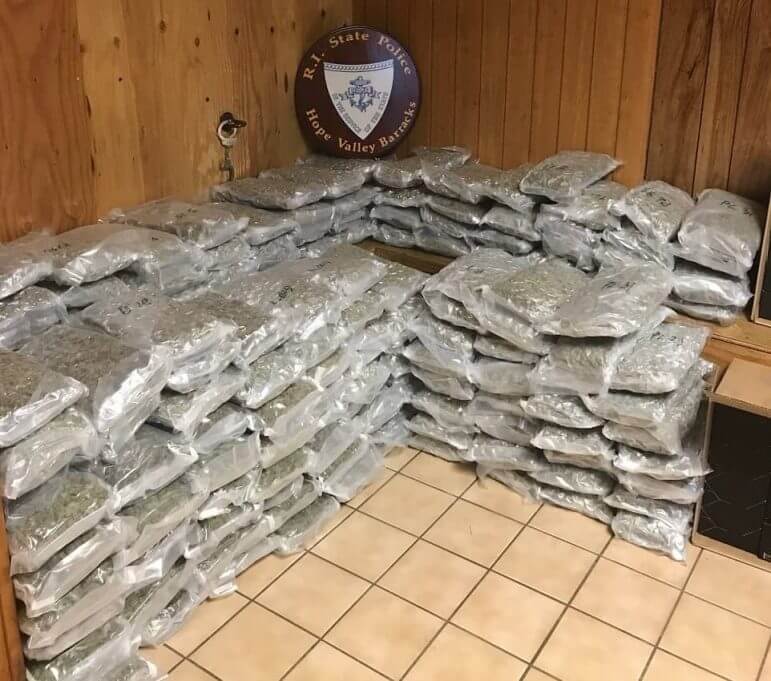 [CREDIT: RISP] Troopers seized $400,000 worth of marijuana and hash oil after stopping a minivan in Warwick Friday, Feb. 9, 2018.