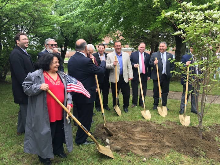 [CREDIT: Courtesy Kim Wineman] Local and state officials gathered on Memorial Day at Veterans Park to plant a dogwood honoring those who died in service to the country.