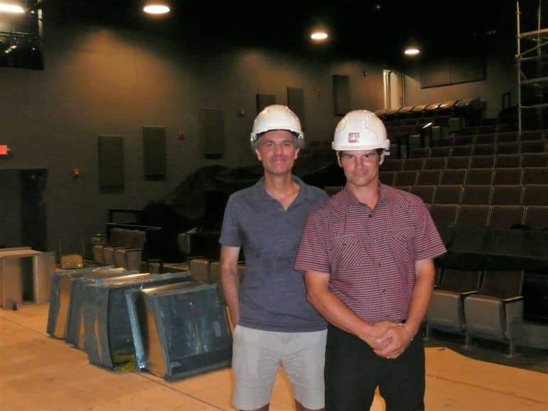 [CREDIT: Joe Siegel] From left, Tony Estrealla and Oliver Dow, managing director, in the 1245 Jefferson Blvd. theater space, soon the new home of The Gamm Theater.