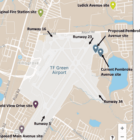 [CREDIT: RIDOH] A map of current and proposed air quality monitoring sites around T.F. Green Airport.