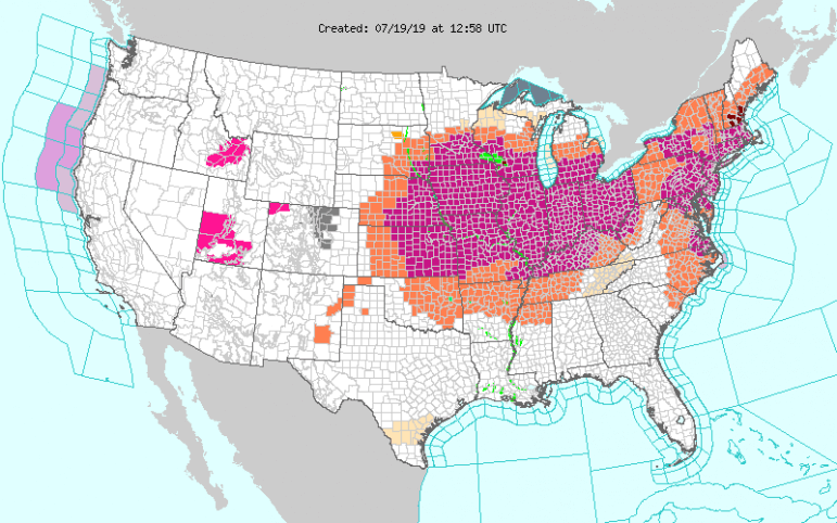 [CREDIT: NWS] A heat wave is predicted for the central and eastern areas of the U.S. this weekend.