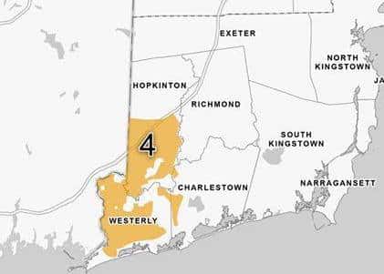 [CREDIT: DEM] A closeup of southern RI communities that will be sprayed to protect against EEE bearing mosquitoes.