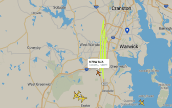 [CREDIT: Planetracker] A tracking map of the route taken by Clarke Mosquito Control Plane N79W. DEM notes the flight path does not necessarily mean the plane is spraying pesticide in the marked area.