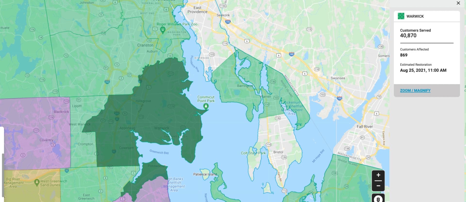National Grid reported thousands without power in RI, with about 800 of those in Warwick as of Monday morning.