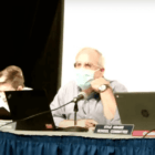 {CREDIT: WSC] From left, School Committee members Karen Bachus, David Testa and Kyle Adams at the Aug. 19 Warwick School Committee meeting. A health policy adopted at the meeting includes a school mask mandate.