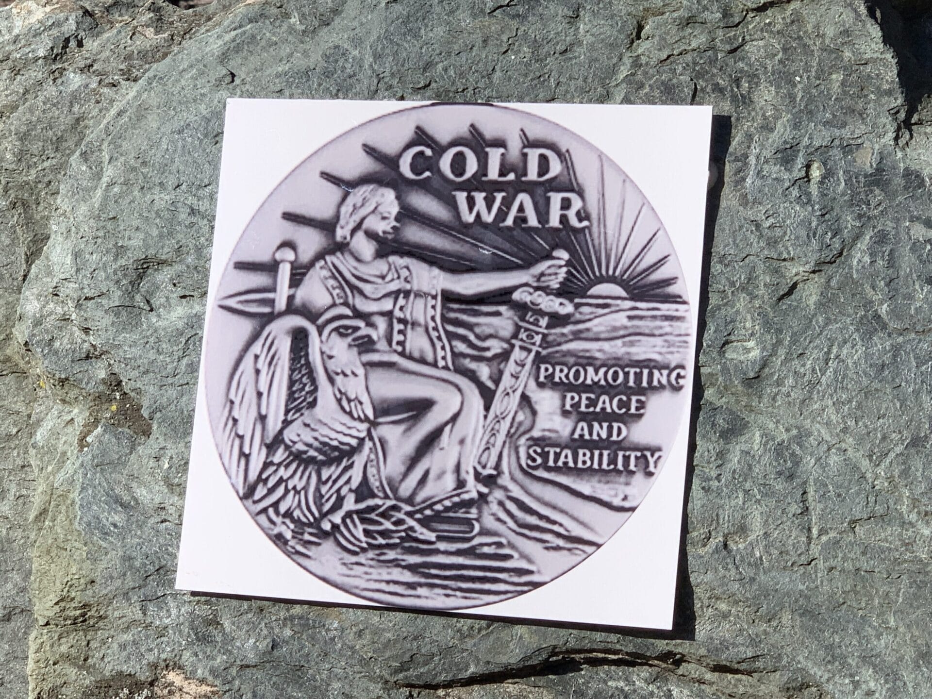 [CREDIT: Rob Borkowski] The Cold War memorial at Warwick Veterans Memorial Park, with a placeholder for the medallion that will soon adorn it. 