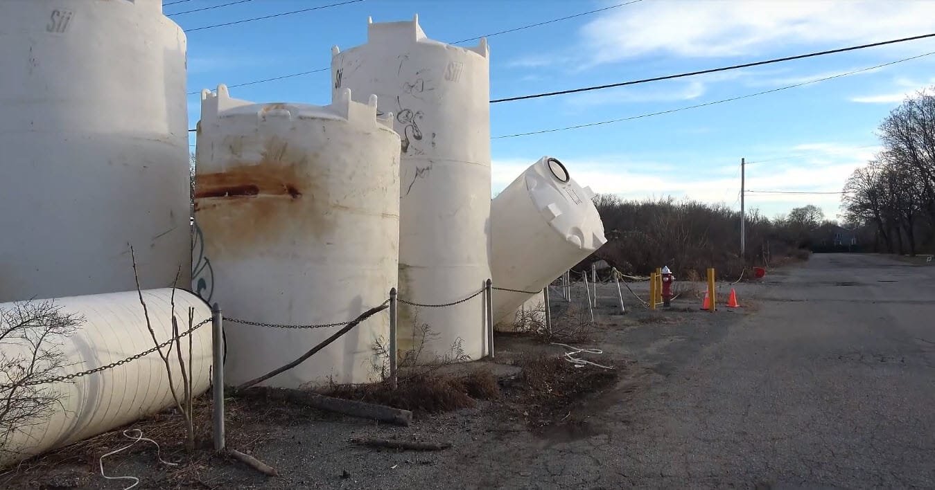 [CREDIT: Jeff Sutton] Plastic tanks sitting at 175 Post Road.
