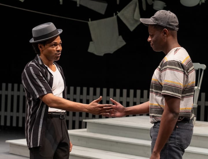 [CREDIT: Marisa Lenardson] Rodney Witherspoon II and Nicholas Byers in Trinity's "Fences," playing through April 28 in the Dowling Theater.