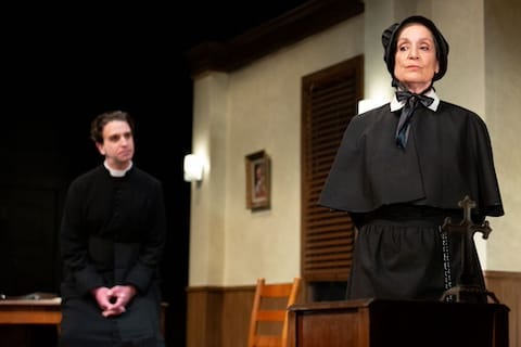 [CREDIT: Cat Lane] Benjamin Grills and Kay asSister Aloysius and Father Flynn in Gamm's production of "Doubt."