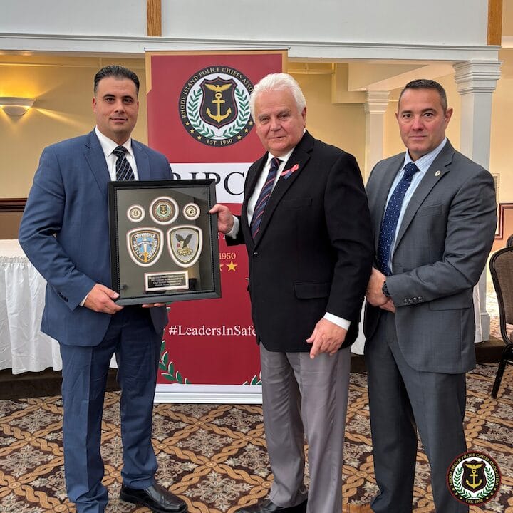 [CREDIT: RIPCA] WPD Chief Co. Bradford Connor presented retired Police Chief Richard S. Tamburini withthe RIPCA Lifetime Achievement Award at Cranston Country Club Dec. 17.