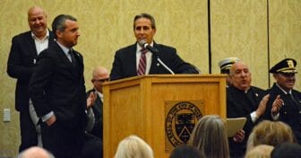 [CREDIT: Rob Borkowski] Mayor Frank Picozzi introduces new Warwick City Council President Anthony Sinapi during the Warwick Inauguration at Crowne Plaza Jan. 7, 2025.