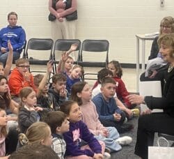 [CREDIT: Rob Borkowski] At right, First Lady Susan McKee speaks to Park Elementary School about pledging to not litter and to get involved with clean ups.