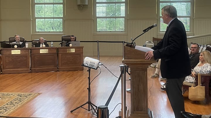 [CREDIT: Rob Borkowski] At right, Acting Superintendent William McCaffrey addresses City Councilman Bill Muto.