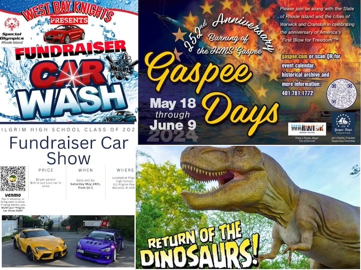 [Credit: WP Composite] This week's Warwick Weekend Events include an arts and crafts festival, fundraiser car wash, fundraiser car show, and dinos.
