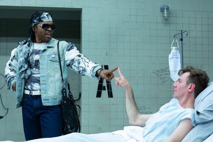 [CREDIT: Cat Laine] From Gamm Theatre's 'Angels in America,' From left: Rodney Witherspoon II (Belize) and Haas Regen (Prior Walter) during a touching moment.