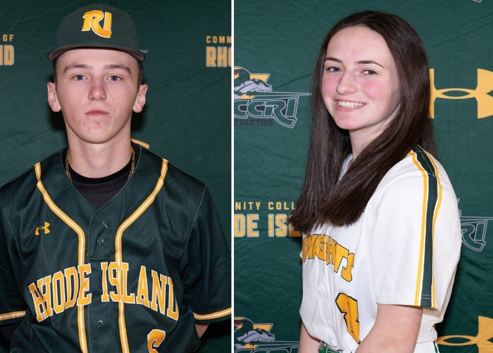 [WP Composite/CCRI] CCRI student-athletes who earned national academic honors from NJCAA, including two Warwick residents. From left, Robert Court and Kathryn Motta.