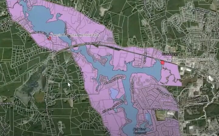 [CREDIT: CRA] An image from a recent Coventry Redevelopment Agency meeting discussing ongoing mapping of the Johnson's Pond property seized from Social Holdings LLC.