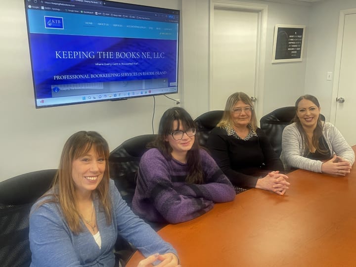 [CREDIT: Rob Borkowski] The Keeping the Books is expanding through New England. The team, from left, Patti Pinto, Emily Thayer, Marcia Thayer, and Victoria Foster, in their Warwick office.